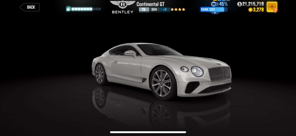 Bentley Continental GT Convertible CSR2, tune and shift pattern